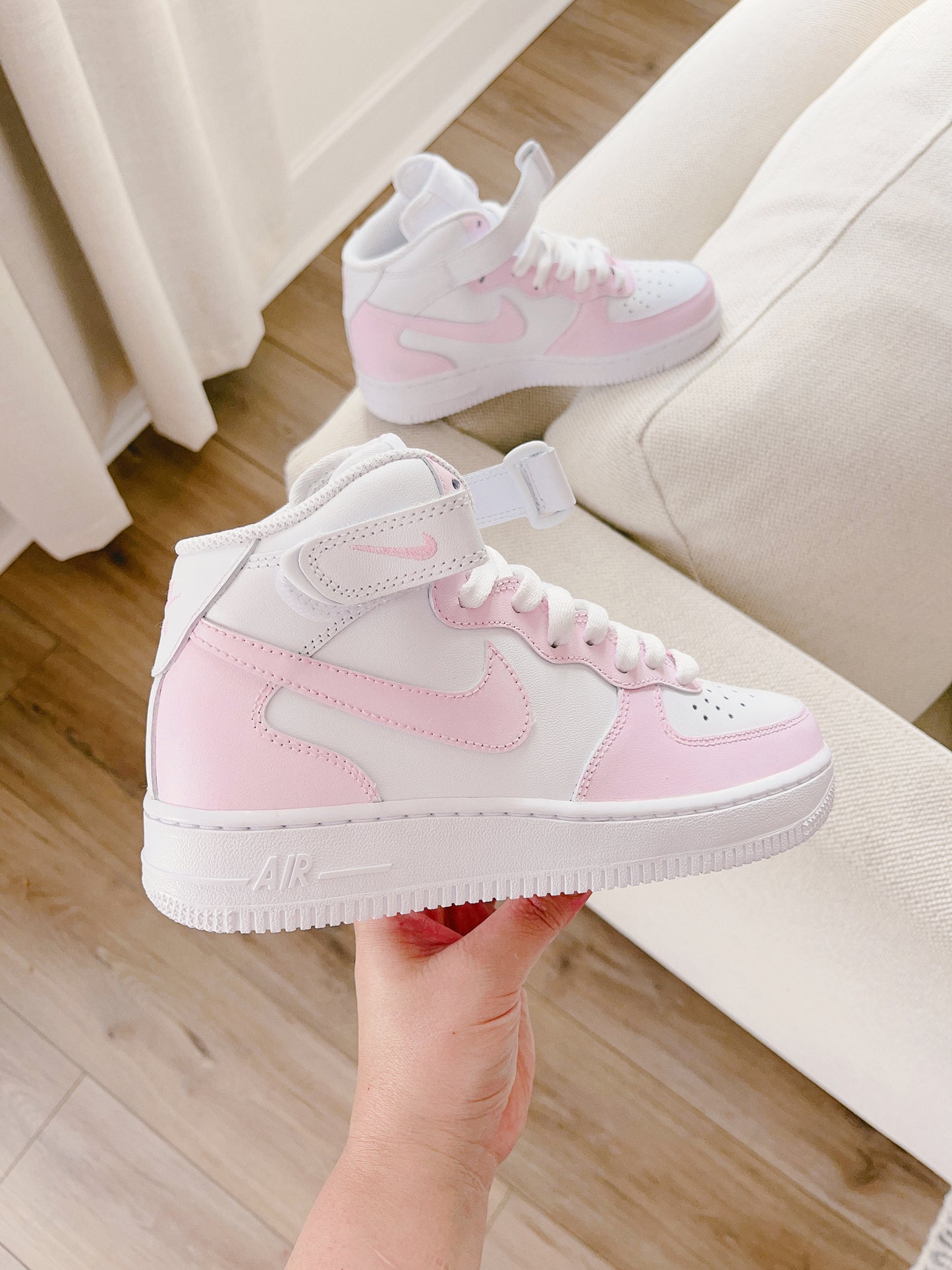 Pink custom painted air force 1 mid.