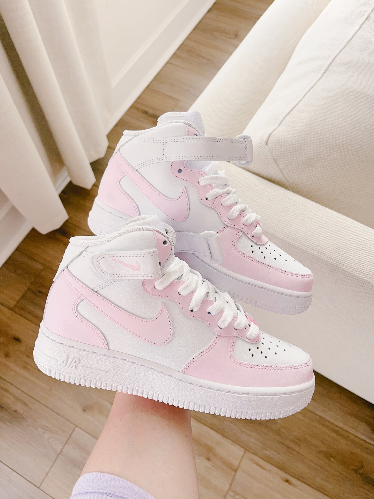 Pink custom painted air force 1 mid.