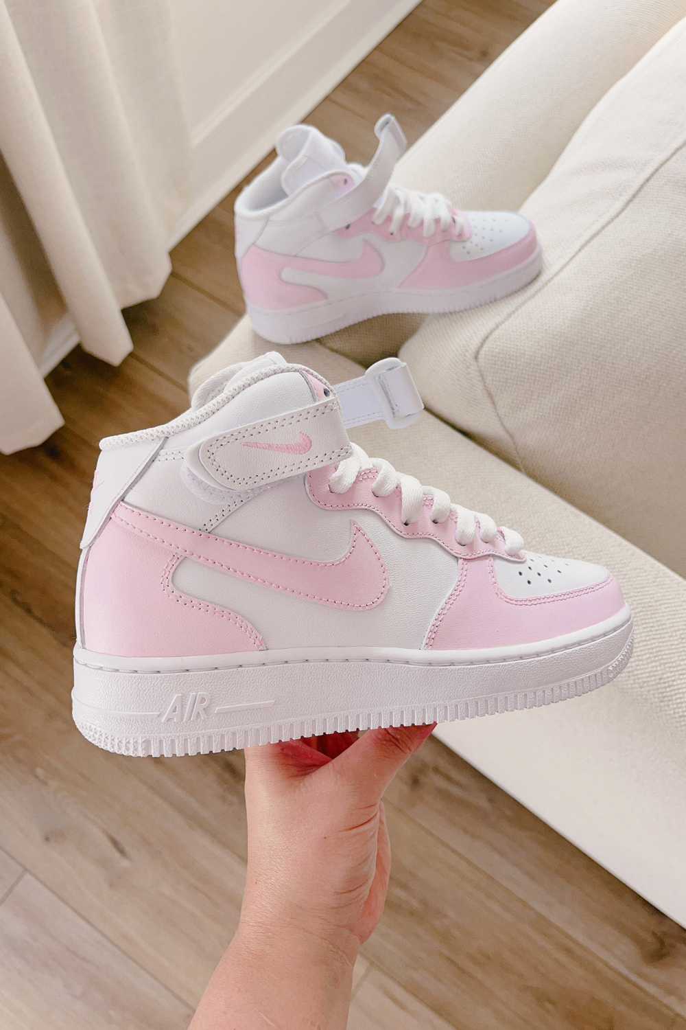 Pink custom painted air force 1 mid.