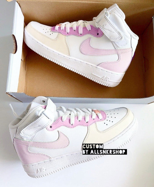 Nike air force 1 mid custom cream pink