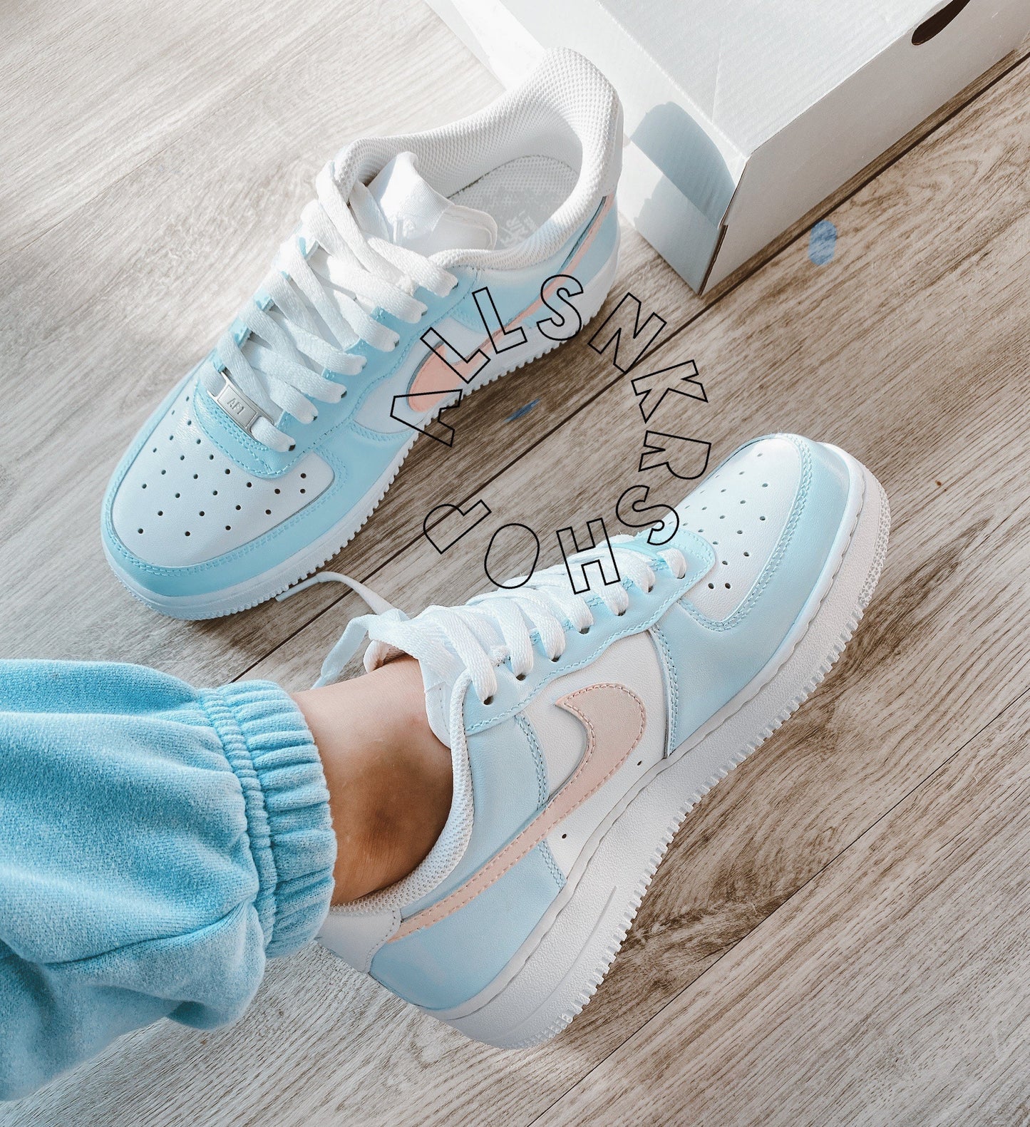 Nike Air Force 1 low custom blue pink / pastel Af 1 women's sneaker .