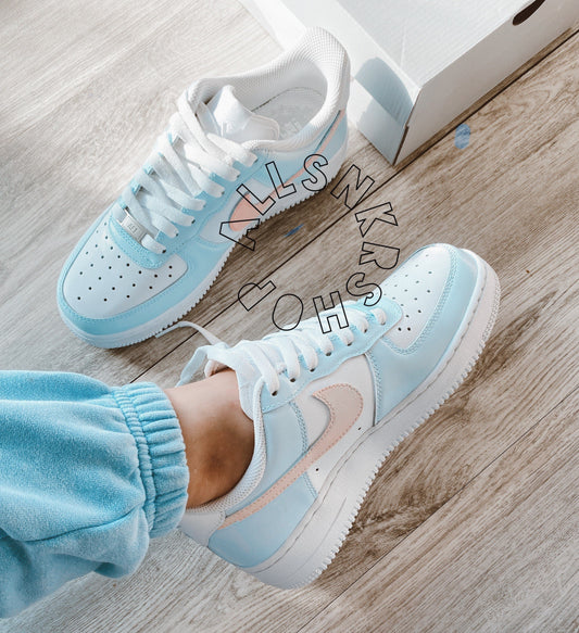 Nike Air Force 1 low custom blue pink / pastel Af 1 women's sneaker .