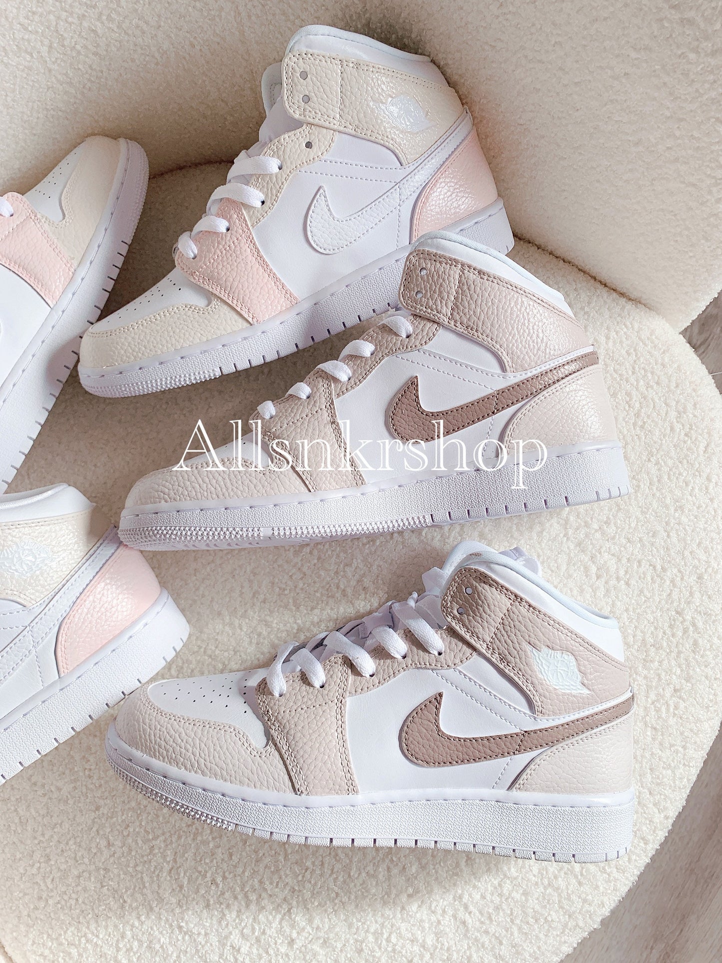 Nike Air Jordan 1 mid custom biege tan color women fashion everyday shoes nike sneakers