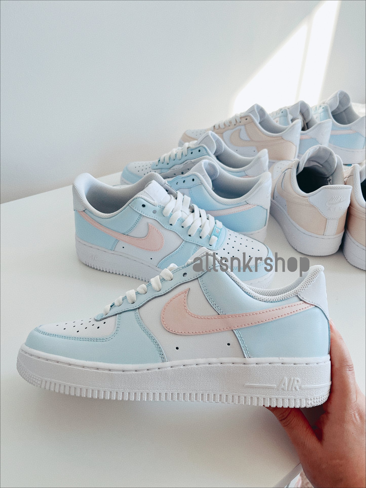 Nike Air Force 1 low custom blue pink / pastel Af 1 women's sneaker .