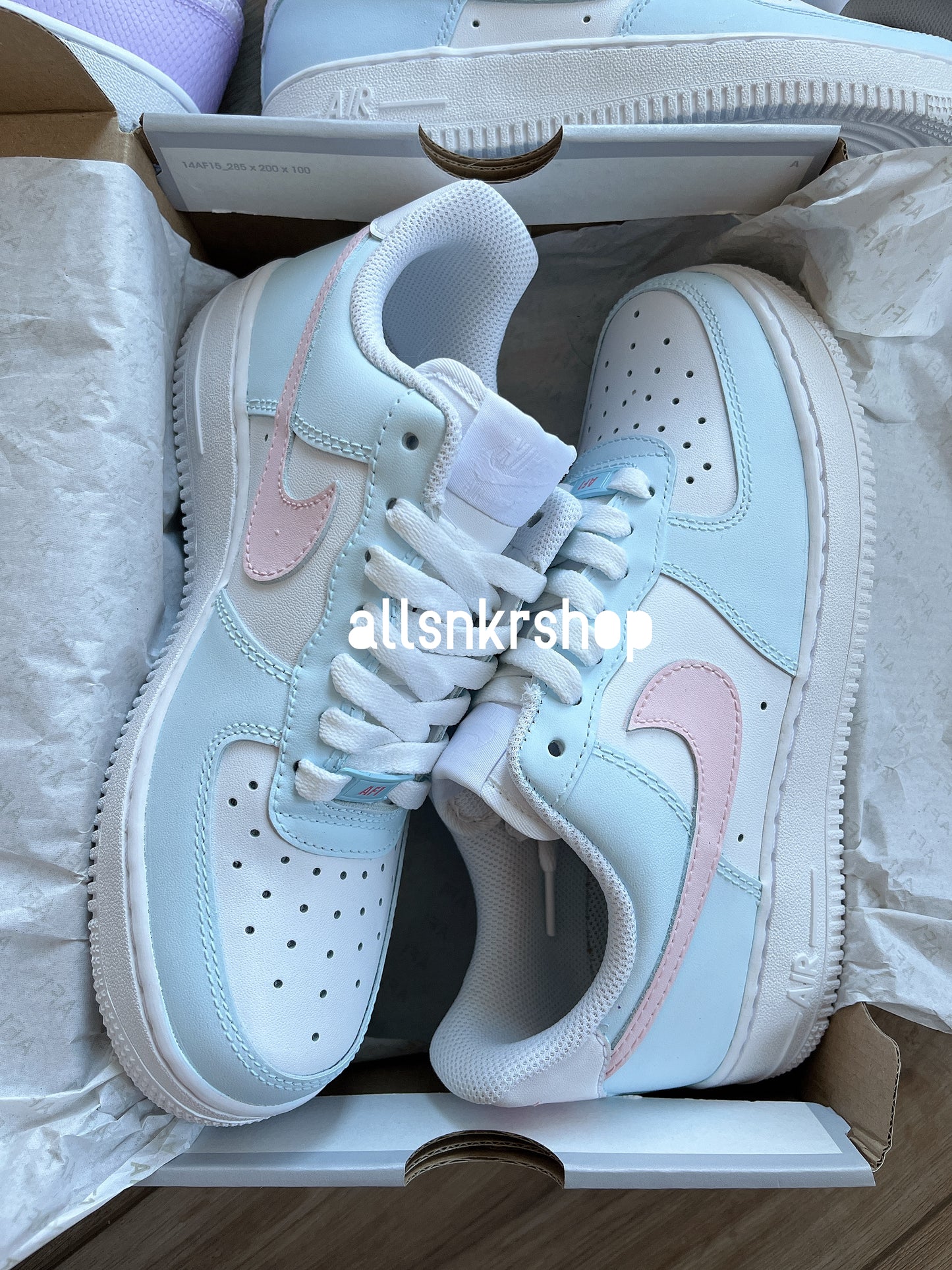 Nike Air Force 1 low custom blue pink / pastel Af 1 women's sneaker .