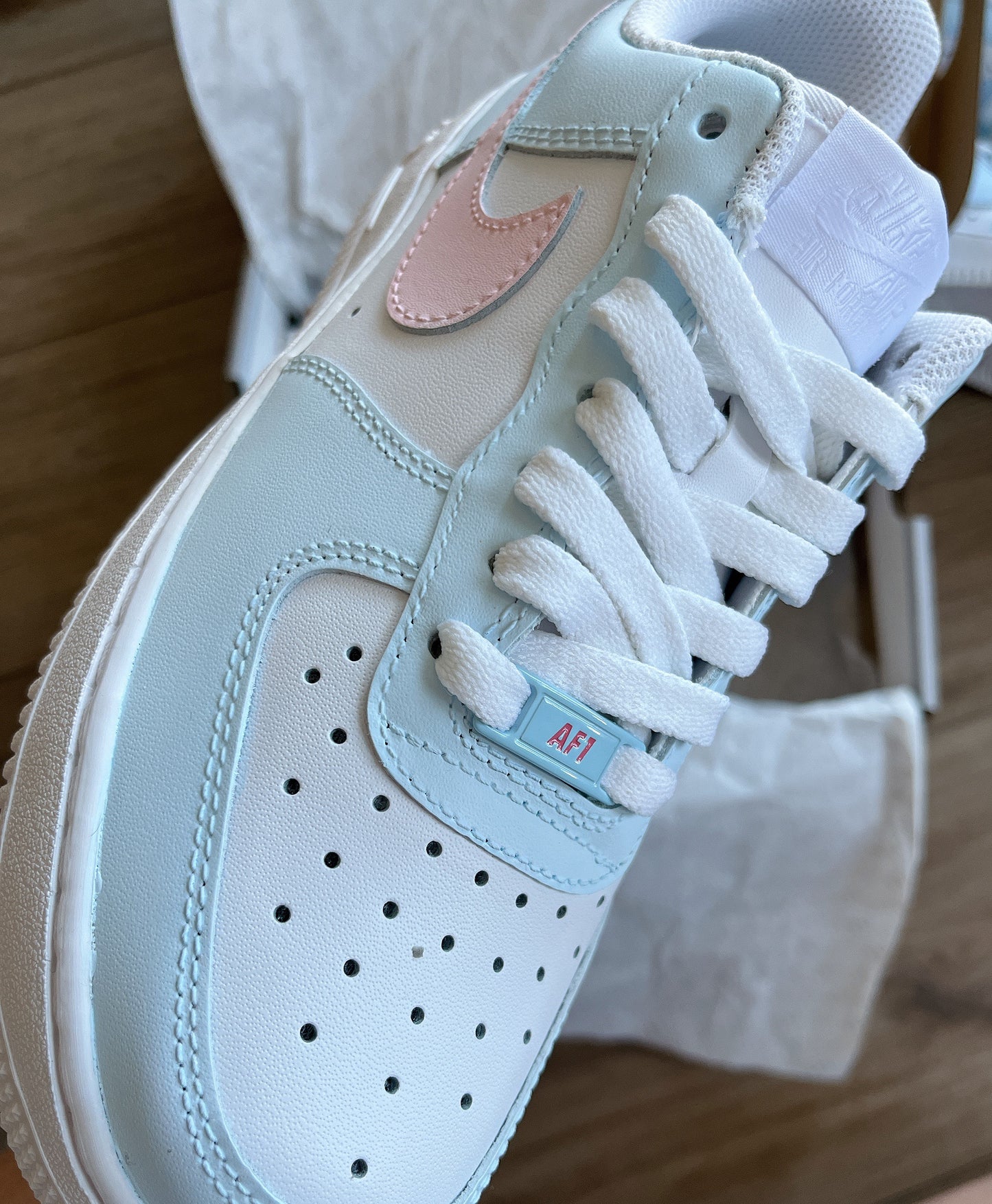 Nike Air Force 1 low custom blue pink / pastel Af 1 women's sneaker .